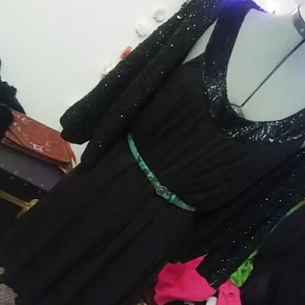 Beaded Black Matty M Mini Dress